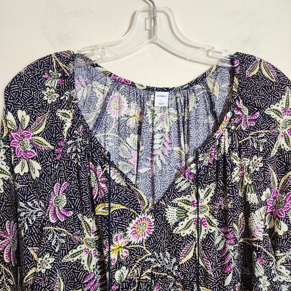 Old Navy NWT floral print vneck tassel tie front peasant blouse woman's size L - Picture 10 of 12